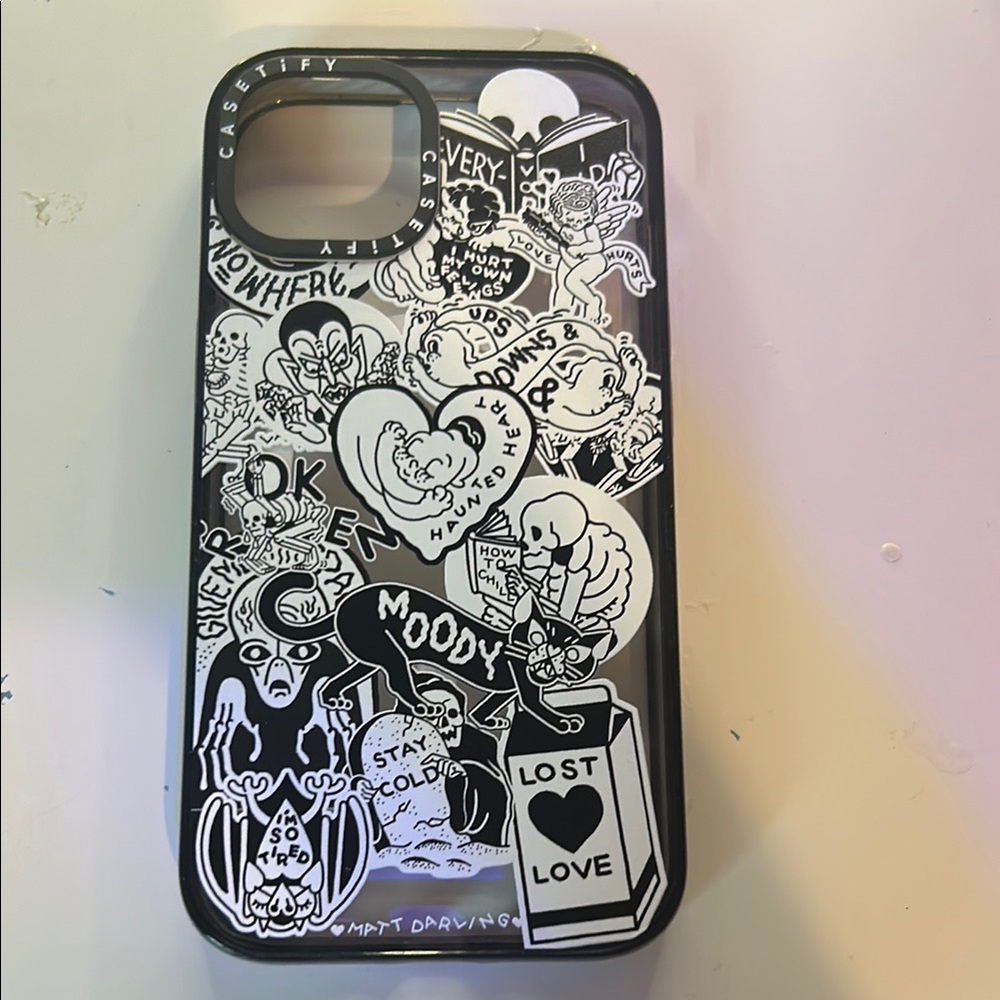Casetify Black and White Skull Design iPhone Case